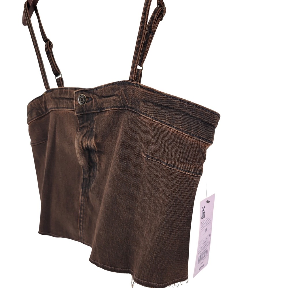 Wild Fable Brown Denim Corset Crop Top Adjustable Straps NWT Size M